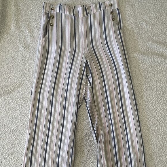 Zac & Rachel wide leg lien pants - pink, white, blue, beige stripes, size 12 - Picture 1 of 3